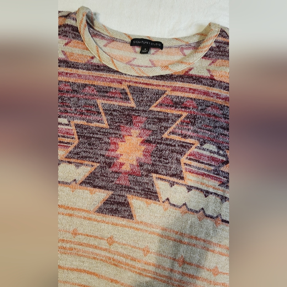 Signature‎ Studio Western Print Multicolor Blouse, 3/4 Sleeve, EUC, Size Small